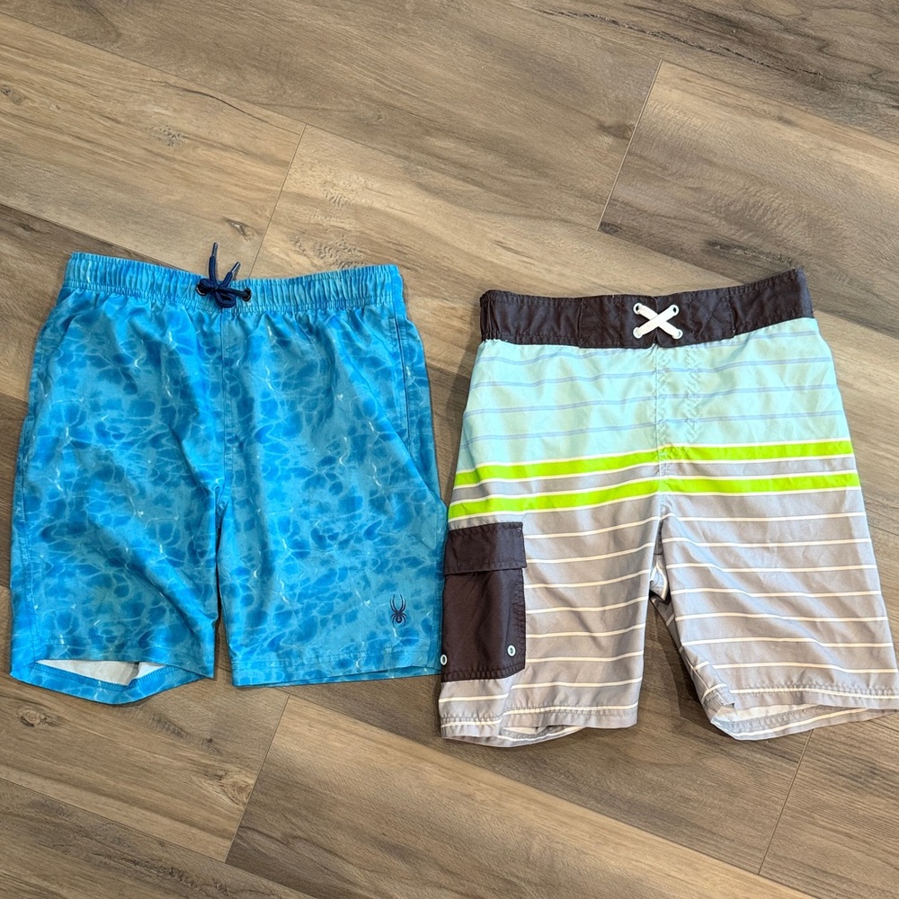 Boys Blue and Gray swim Shorts Set, size 10-12